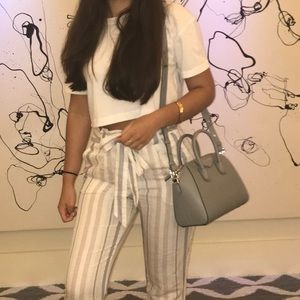 Express stripe ankle pants with belt